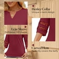 thumbnail image 6 of VDJ Women Blouses Casual V Neck T Shirt Loose Fit Solid Color 3 4 Length Sleeve Ladies Elegant Wine Red Tunic Tops Size XXL, 6 of 9