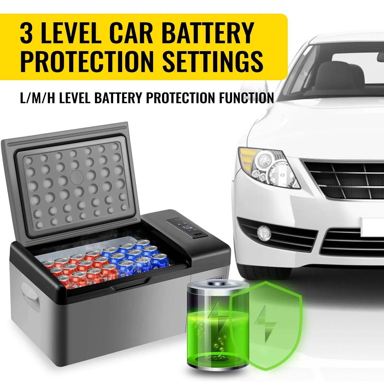 12 Volt Car Refrigerator 16 Quart(15L) Mini Fridge Portable Freezer Compressor Cooler for Truck Van RV Camper SUV Travel Camping Road Trips Tailgating -4℉~68℉