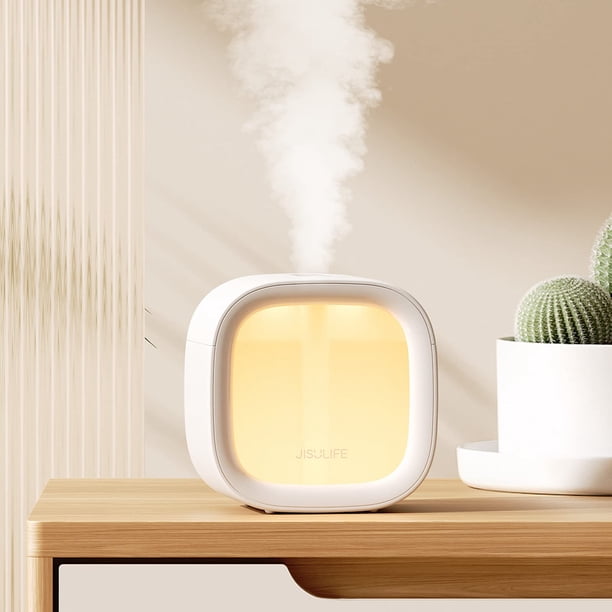 Mini humidificador recargable, luz nocturna, pequeño humidificador inalámbrico de 300 ml, humidificadores de aire, humidificador de escritorio portátil de fácil limpieza - blanco