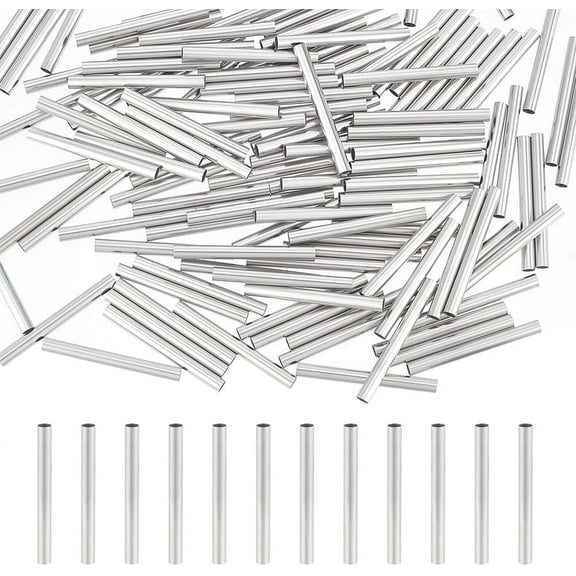About 200pcs 30mm Long Stainless Steel Tube Beads Straight Tube Charms Metal Smooth Finding Beads