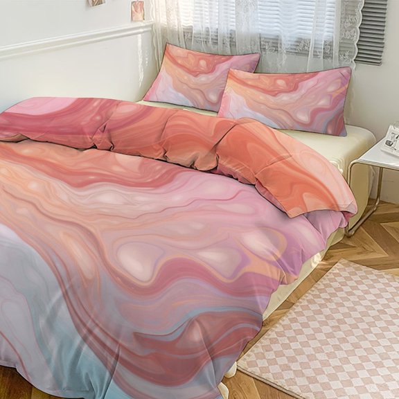 Colorful Marble Pattern Bedding Set with Zipper Closure for Girls & Boys