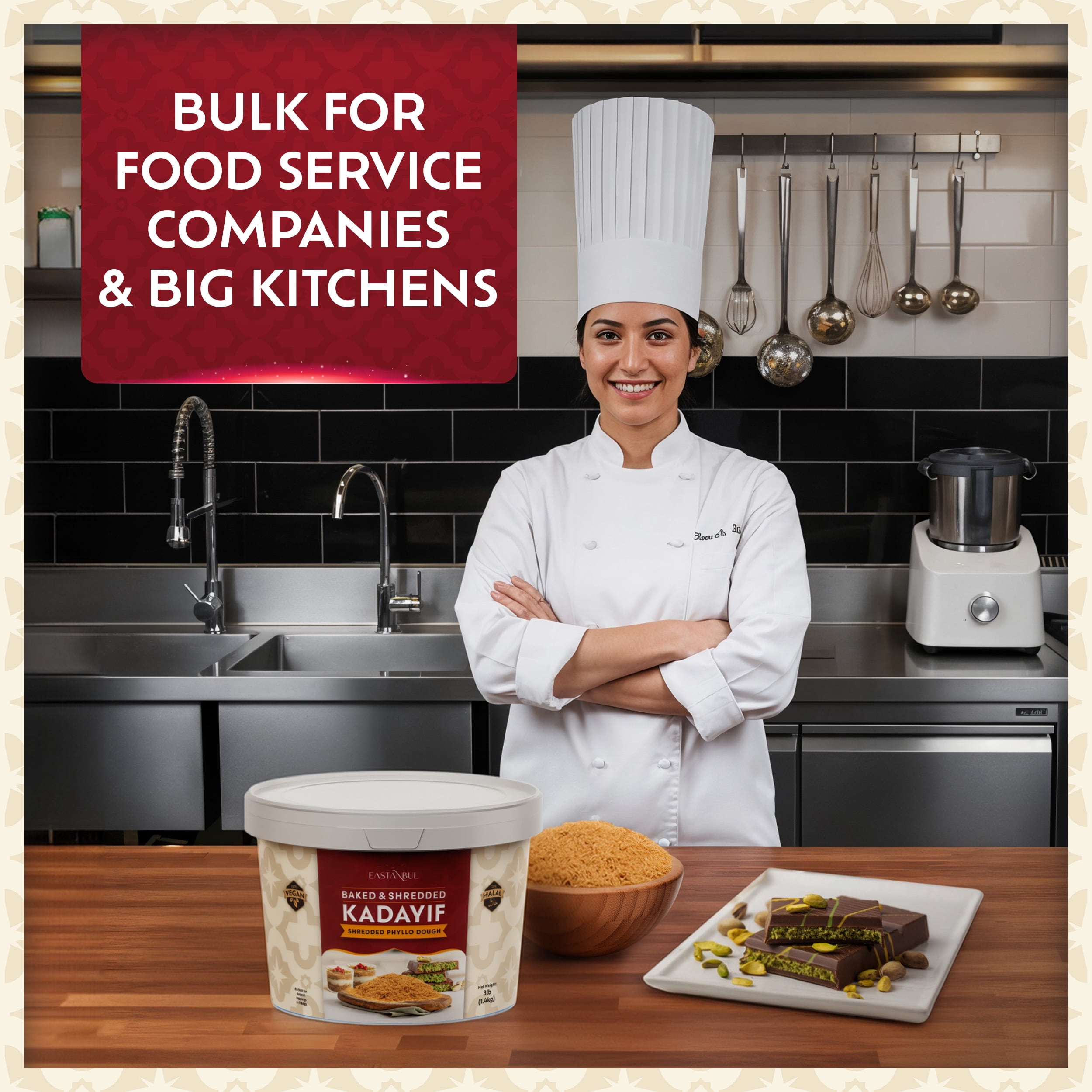 Eastanbul Bulk Baked & Shredded Kataifi for Dessert Filing, Shredded Fillo Dough, Kadayif Pastry Dough, Sprinkle, Filling, or Topping for Viral Dubai Chocolate, Milky Desserts, Puddings, 3lb
