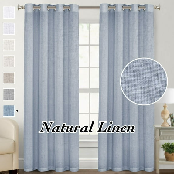 H.VERSAILTEX Linen Blended Curtains Grommet Semi-Sheer Curtains Light Filtering Panel Drapes for Bedroom, 2 Panels, 52" x 84", Stone Blue
