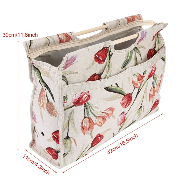 Qiilu 1pc Exquisite Practical Wood Handle Woven Fabric Storage Bag