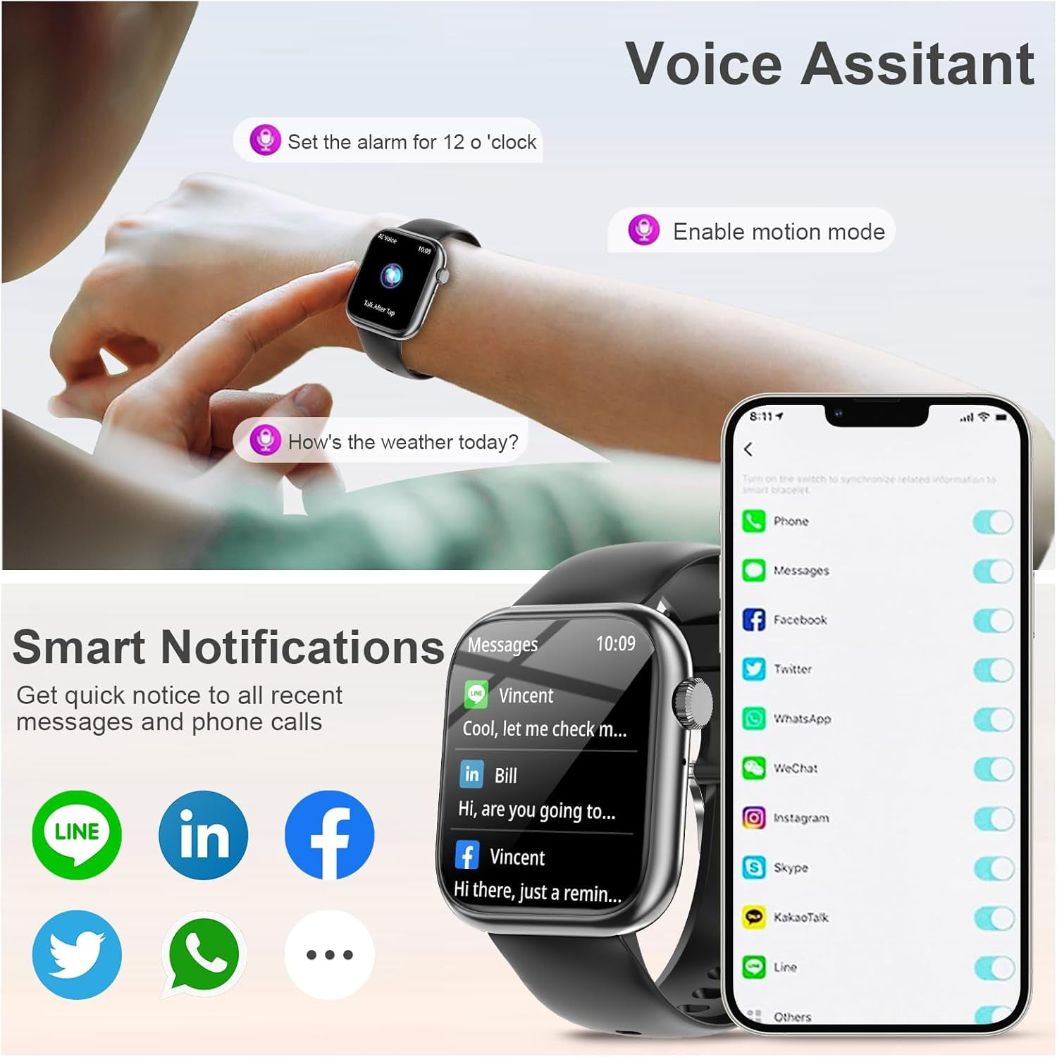 Smart Watch for Men Women, Bluetooth Call Fitness Tracker, Heart Rate Monitor, Sleep Tracking, Waterproof Smartwatch for Android iPhone