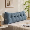 thumbnail image 5 of QISIWOLE Blue Dorm Twin Headboard Wedge Pillow, 31.5x15.7in Handmade Support Backrest Large Bolster Cushion with Two Large Side Pockets and Removable Cover, 5 of 7