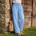 thumbnail image 3 of cocolona Womens Summer Casual Loose Linen Pants Elastic Waist Straight Wide Leg Vacation Beach Pants with Pockets, 3 of 5