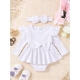 thumbnail image 2 of Newborn Baby Girls Outfit, Long Sleeve Crew Neck Bow A-line Romper Dress with Headband, 2 of 9
