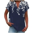 thumbnail image 2 of Babysbule Women Casual Printed V-Neck T-Shirt Soft Polyester Button Blouse Lightweight Comfy Home Wear, 2 of 5