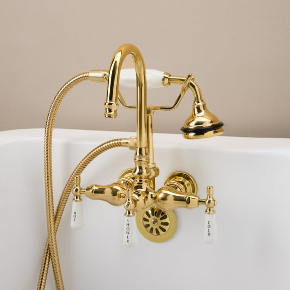 Tub Wall Mount High Spout Clawfoot Tub Faucet W/ Handshower