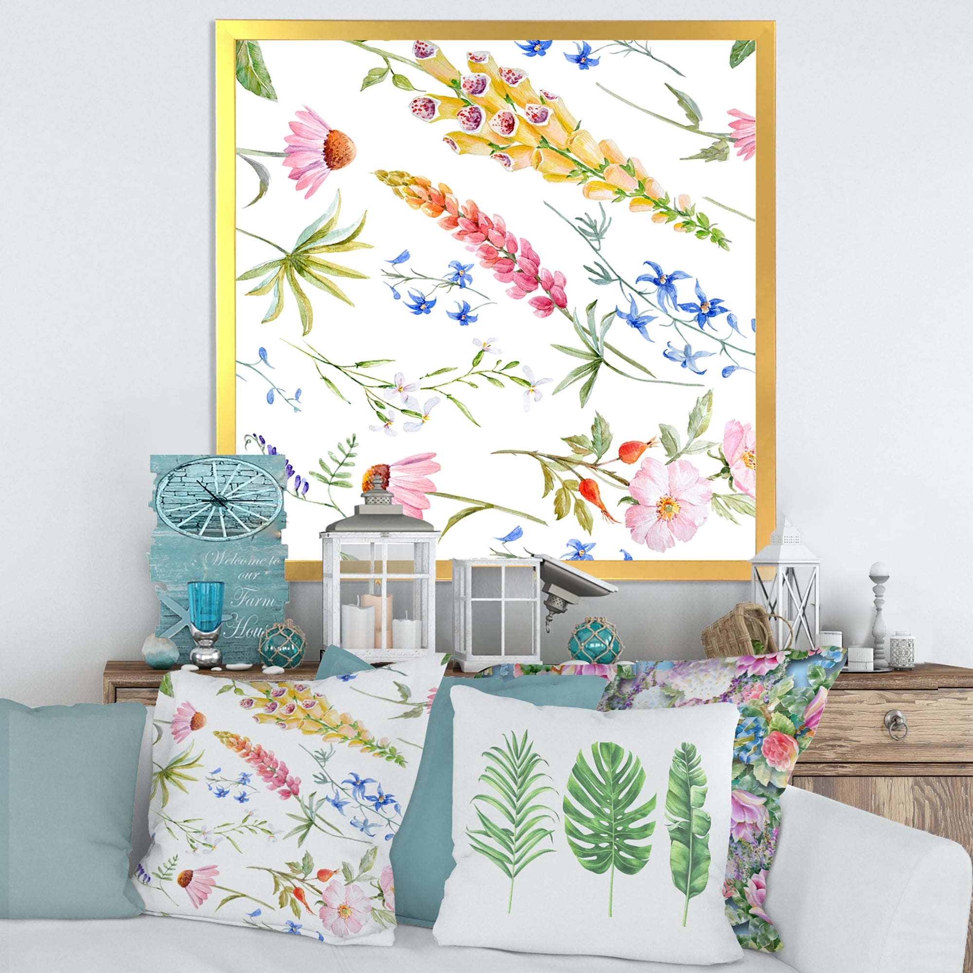 Designart 'Vibrant Summer Wildflowers On White I' Traditional Framed Art Print