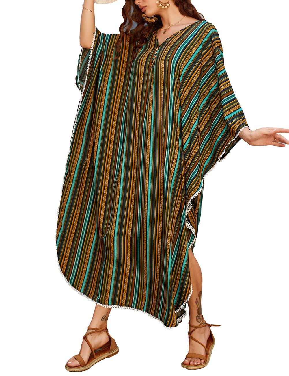 Bsubseach Womens Beachwear Bikini Cover up Print Kaftan Maxi Dress