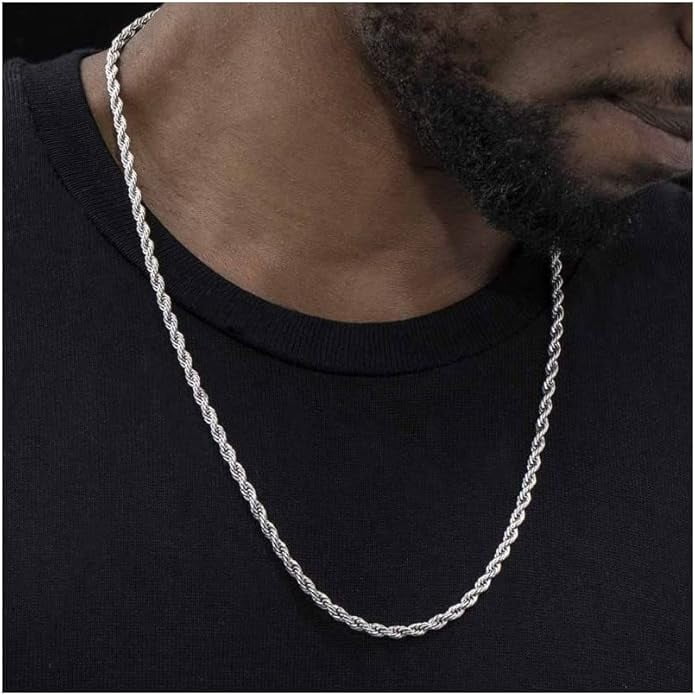 SkyAuks 925 Sterling Silver Italian Rope Chain Necklace – Diamond