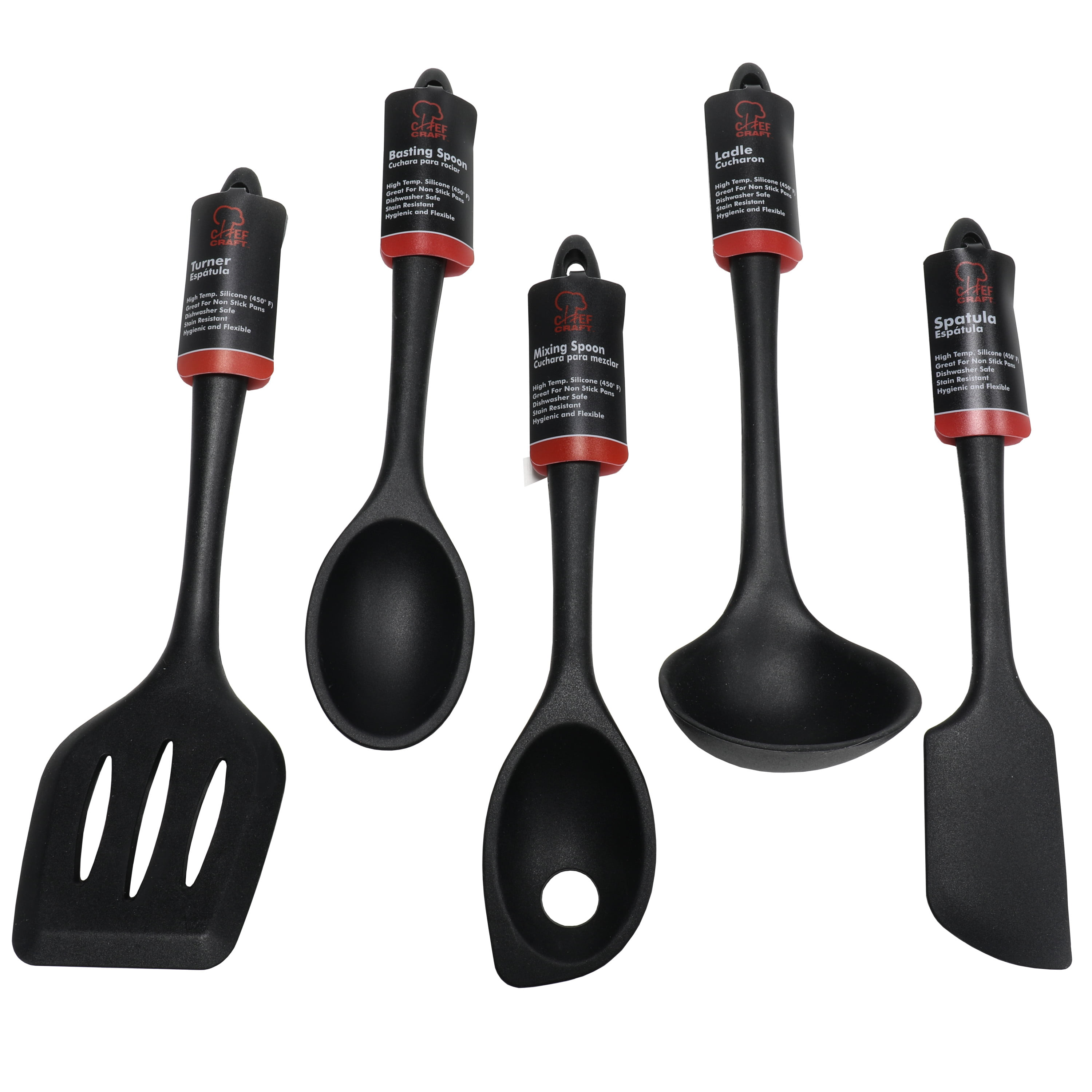 19 Pieces Kitchen Utensils and Knife Set with Block, with 9 Piece Silicone  Cooking Utensils Set 5 Piece Sharp Stainless Steel Chef Knives Scissors