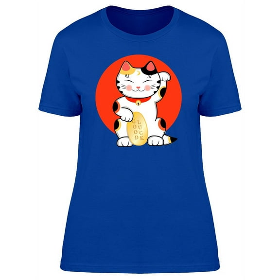 Maneki Neko Good Luck Wishes T-Shirt Women -Image by Shutterstock, Female Small