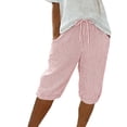 thumbnail image 3 of Bermuda Shorts for Women Drawstring Elastic High Waisted Stripe and Gingham Wide Leg Beach Shorts with Pockets Featuring Relaxed Fit Cuts Red XXXL, 3 of 9