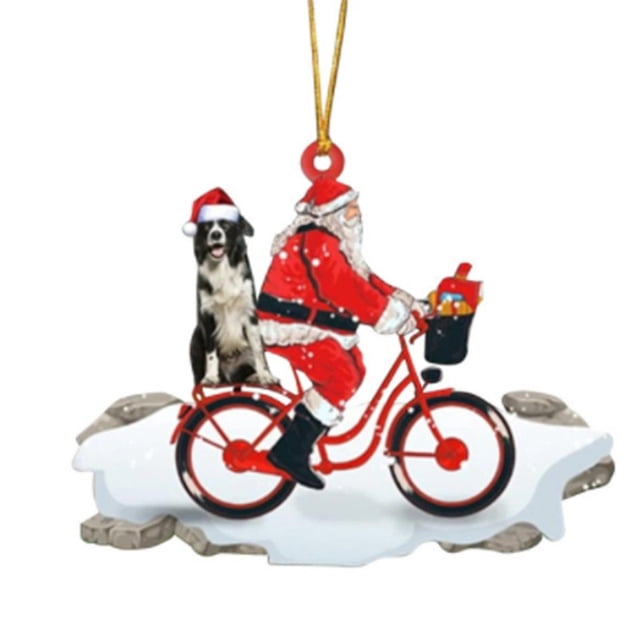 Decoraciones de Árbol de Navidad Colgante de Navidad de Santa Claus Muñeca de Cachorro de Acrílico Bicicleta Árbol de Navidad Conjunto Colgante Decoración de Santa Claus