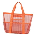 thumbnail image 4 of Bolso de malla reutilizable para la playa con bolsillos para mujer, ideal para ir al trabajo, fines de semana y hacer recados. Rosa mandarina, 4 of 9