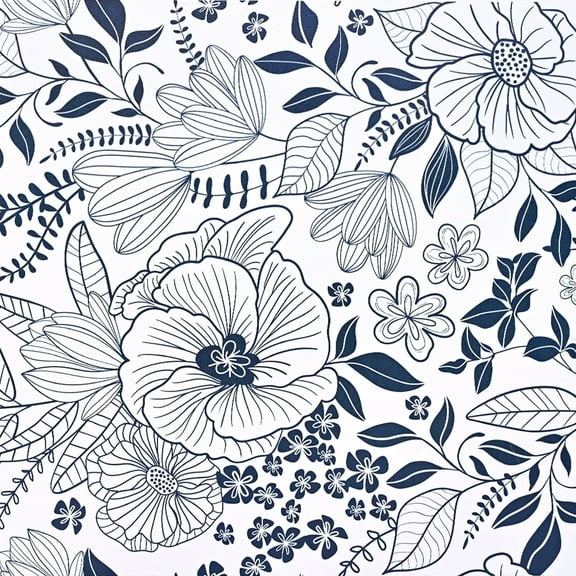DAZLUTE Peel and Stick Removable Wallpaper White Blue Floral Contact Paper Wallpaper,17.72" x 118"