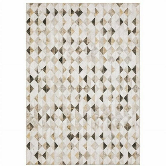 HomeRoots  9 x 12 ft. Beige Brown Gray & Ivory Geometric Power Loom Stain Resistant Rectangle Area Rug - Beige and Ivory - 9 x 12 ft.