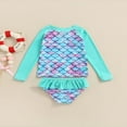 thumbnail image 2 of FNNMNNR Girl Bikini Set Mermaid Long Sleeve Tops Ruffles Shorts Swimsuit, 2 of 6