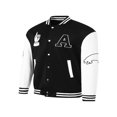 thumbnail image 2 of Men‘s Oversized Letter Graphic Print Baseball Jacket Lightweight Patchwork Coat Bomber Varsity Casual Jacket Green L, 2 of 8