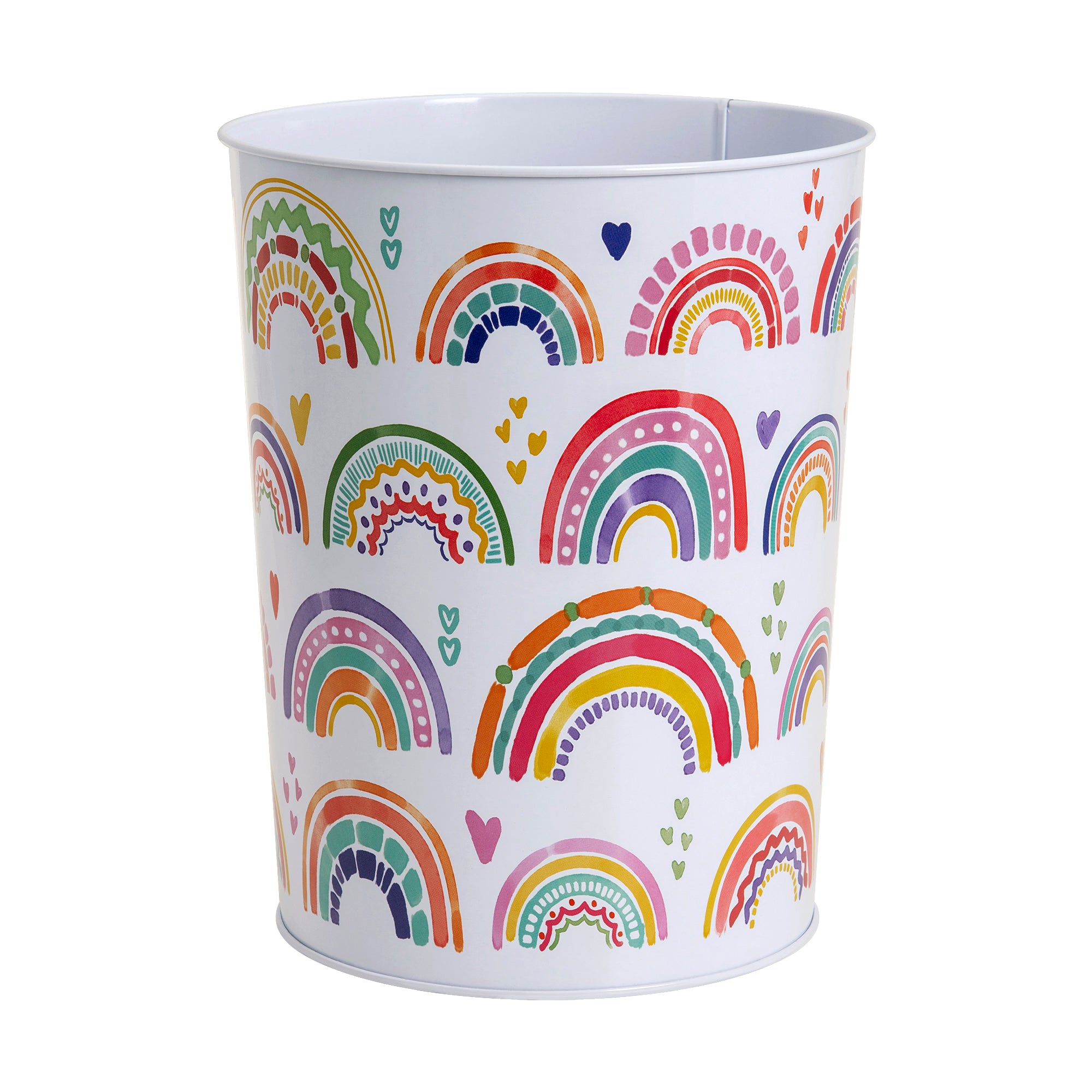 Rainbow Hearts Metal Wastebasket