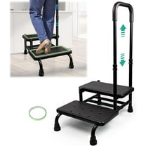 2 Step Stool with Handle for Elderly, Heavy Duty Medical Step Stool with Adjustable Handrail and Non-Slid Platform for Adults, Seniors and Handicap, Bed Steps for High Beds Holds up to 400LBS