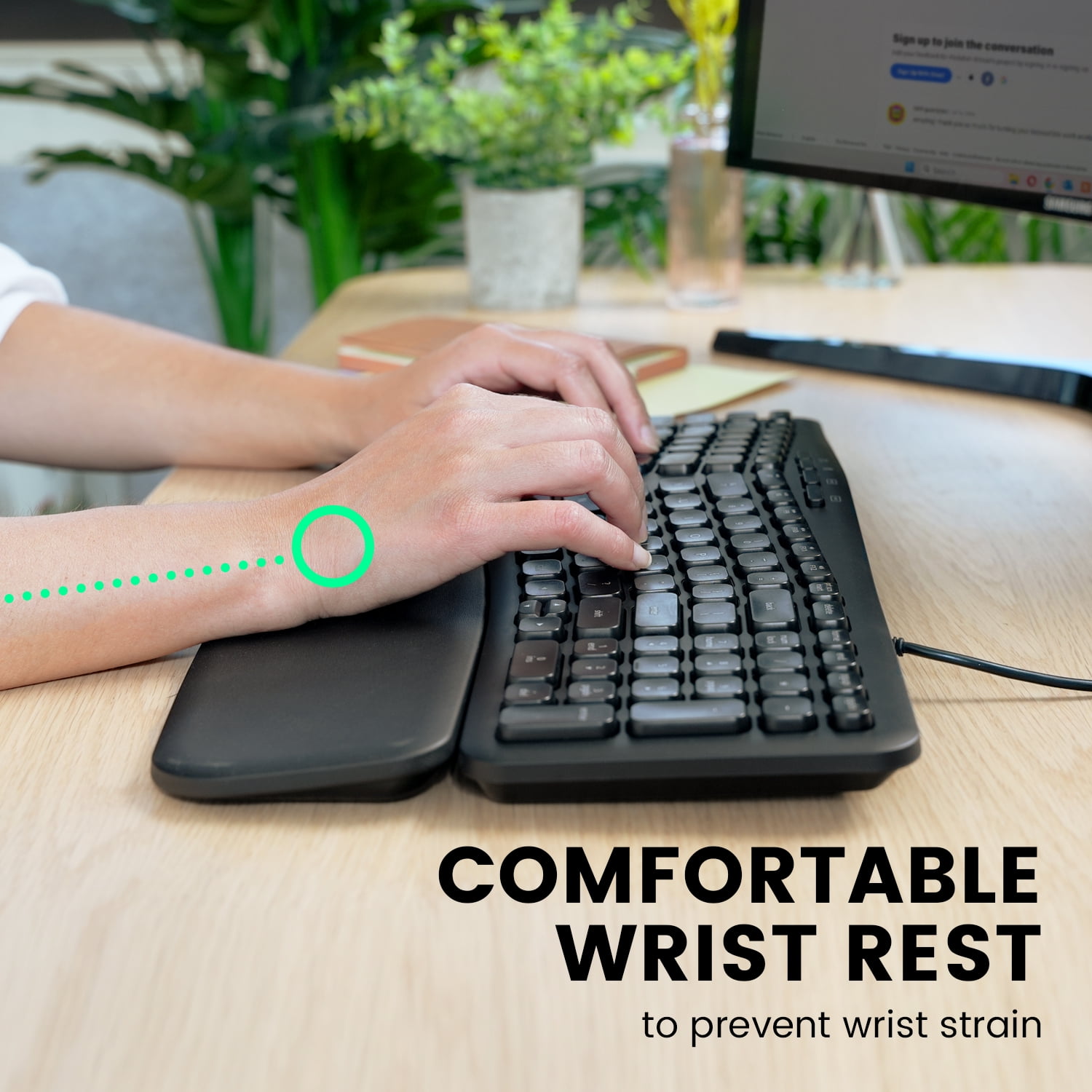 Perixx PERIBOARD-536B Ergonomic Compact Wired USB Keyboard, Built-in Number Pad, Detachable Wrist Rest, Silent Typing, 16.34x5.71x1.61 Inches, Black