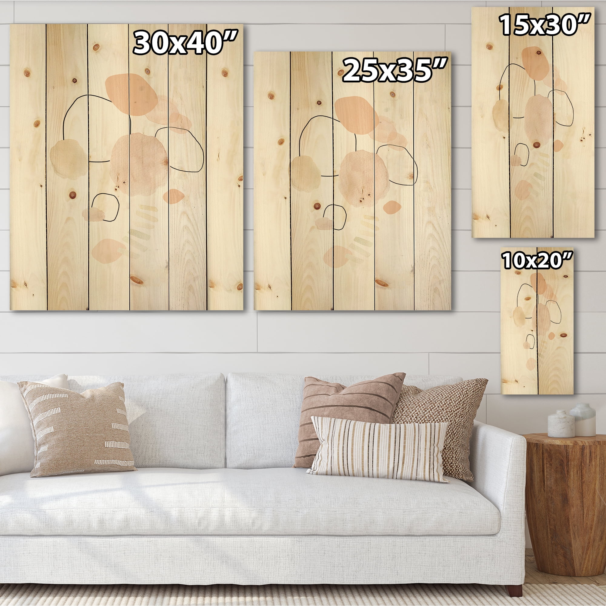Designart 'Watercolour Stains On White' Shabby Chic Print on Natural Pine Wood