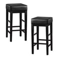 thumbnail image 1 of Lexicon 29 Inch Pub Height Wooden Bar Stool Leather Seat Barstool, Black, 1 of 3