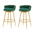 thumbnail image 3 of 31inch Bar Stools Set of 2, 180° Counter Swivel Height Bar Stools with Hand-Woven Backrest & Gold Metal Legs, Modern Low Back Upholstered Kitchen Chairs with Footrest for Island, Dining Room,Green, 3 of 8