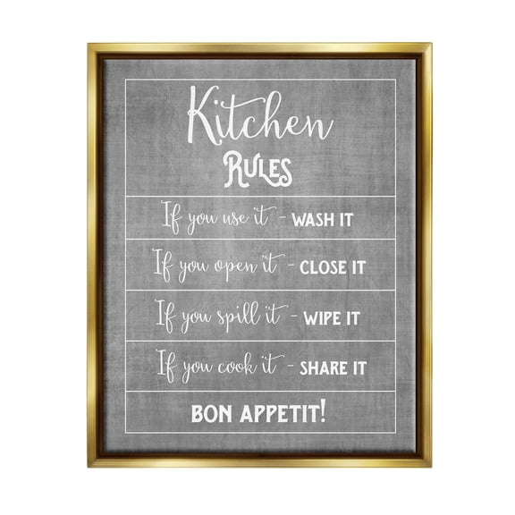 Kitchen Rules Bon Appetit Sign Typography Graphic Art Metallic Gold Framed Art Print Wall Art