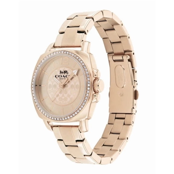 Coach (14503854) Boyfriend Crystal Bezel Logo Dial Champagne Gold Toned Watch