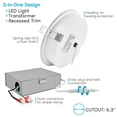 thumbnail image 6 of Luxrite 6 Inch Gimbal LED Recessed Lighting, 5 Color Selectable 2700K-5000K, 1400 Lumens, Dimmable, 15W, Wet Rated, ETL Listed 6 Pack, 6 of 7