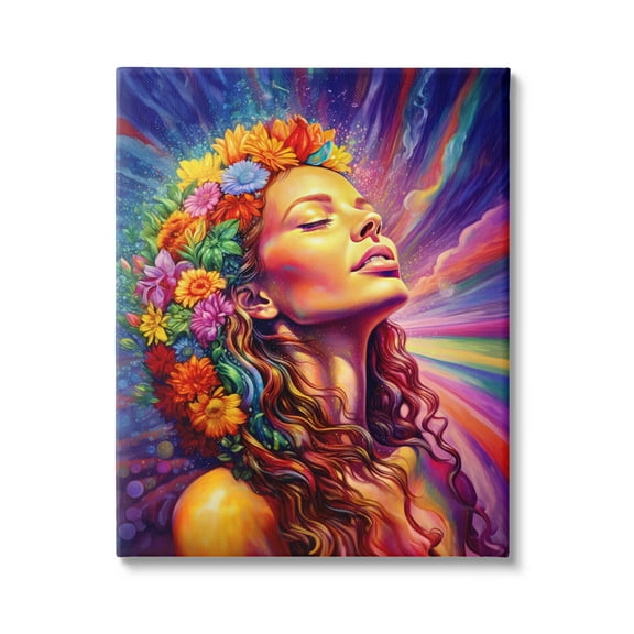 Stupell Industries Woman with Floral Garland Botanical & Floral Painting Gallery Wrapped Canvas Art Print Wall Art, 16 x 20