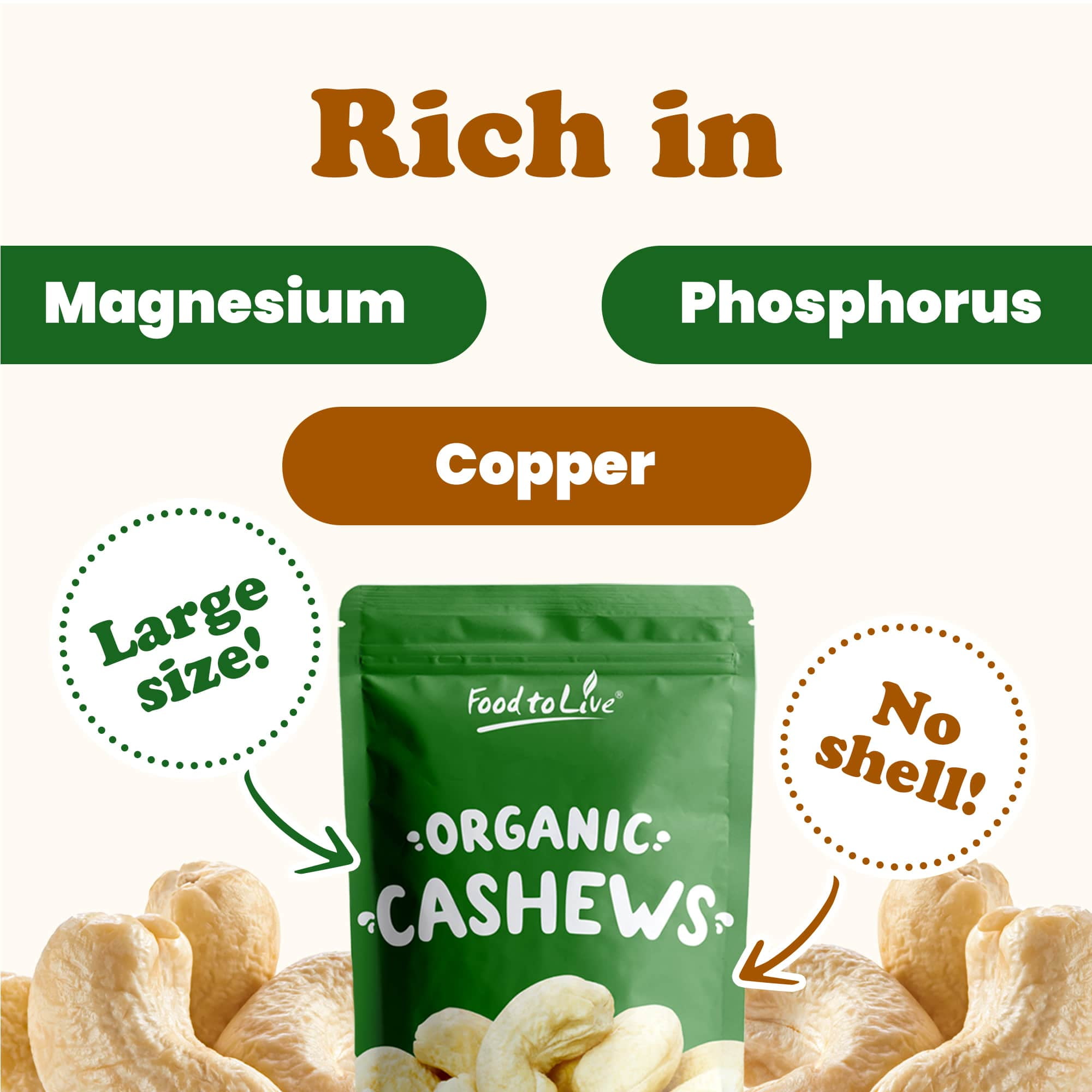 Organic Whole Large Cashews W240, 4 Pounds — Non-GMO, Raw, Kosher, Vegan — by Food to Live