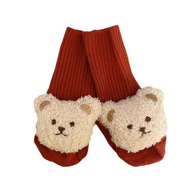 Faithtur Baby Socks Cartoon Bear Long Knitting Spring Fall Winter Anti Slip Socks Infant Socks 3-6 Months