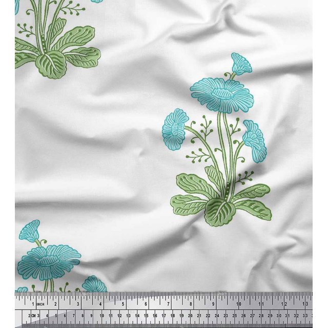 Soimoi Rayon Fabric Leaves & Floral Block Printed Fabric 1 Yard 42 Inch Wide