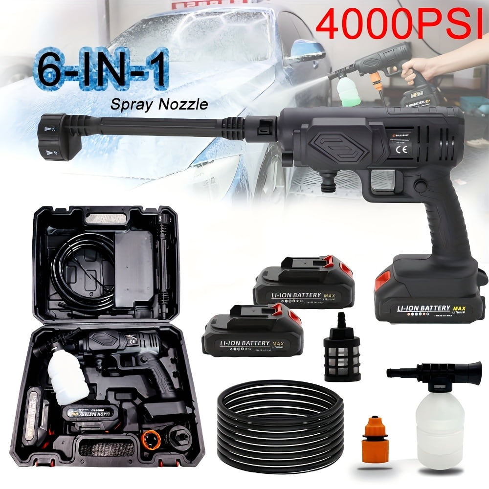 Cordless Pressure Washer Portable Rechargeable 4000 PSI Water Gun With Foam Cannon 1 Batteries For Car Exterior Home Garden Cleaning