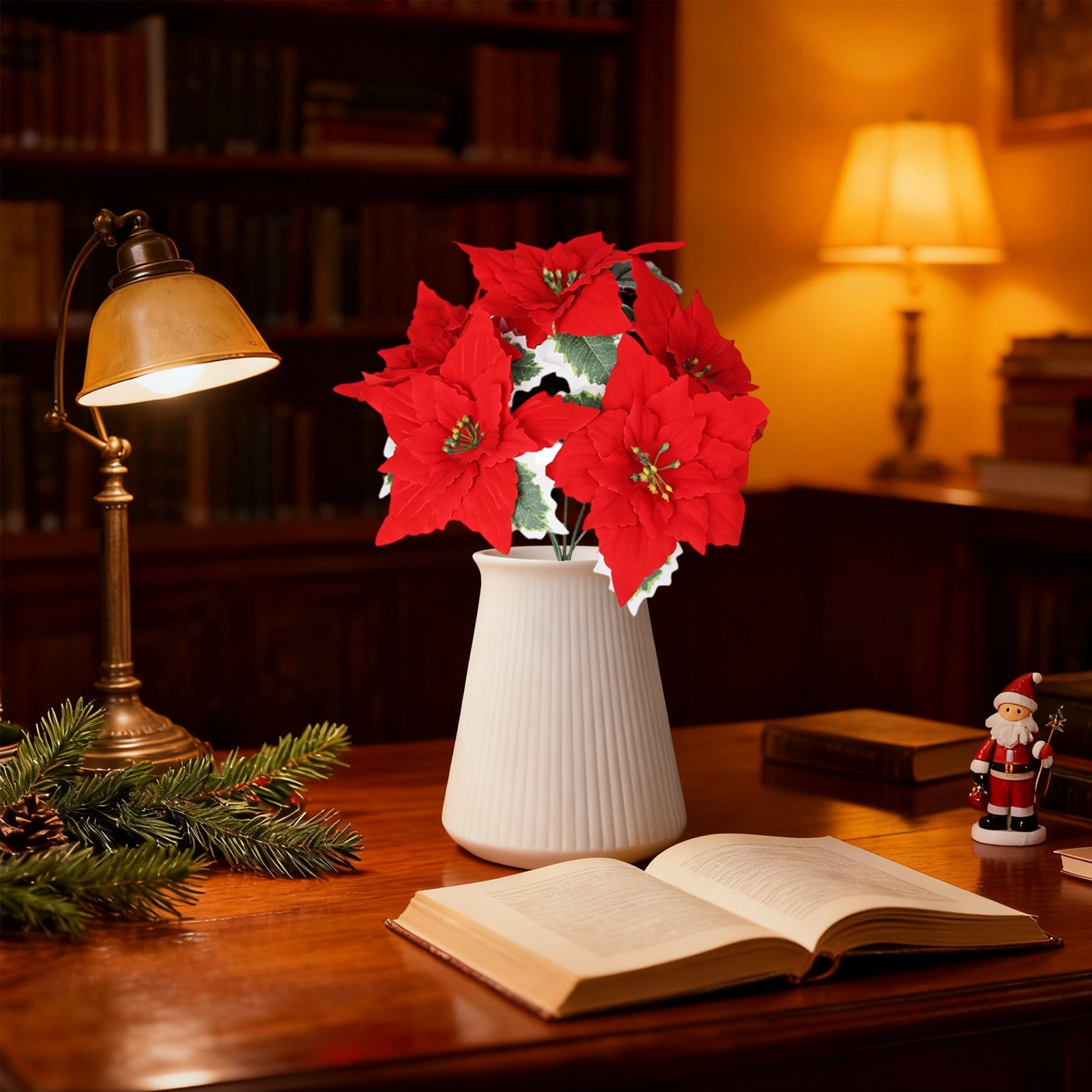 Bwiyojiz Christmas Decorations Home Decor Count 5pcs Decoration Holiday Products Flannel 5-fork Bouquet Simulation Flower Poinsettia Ornament, Gifts for Friend, Red