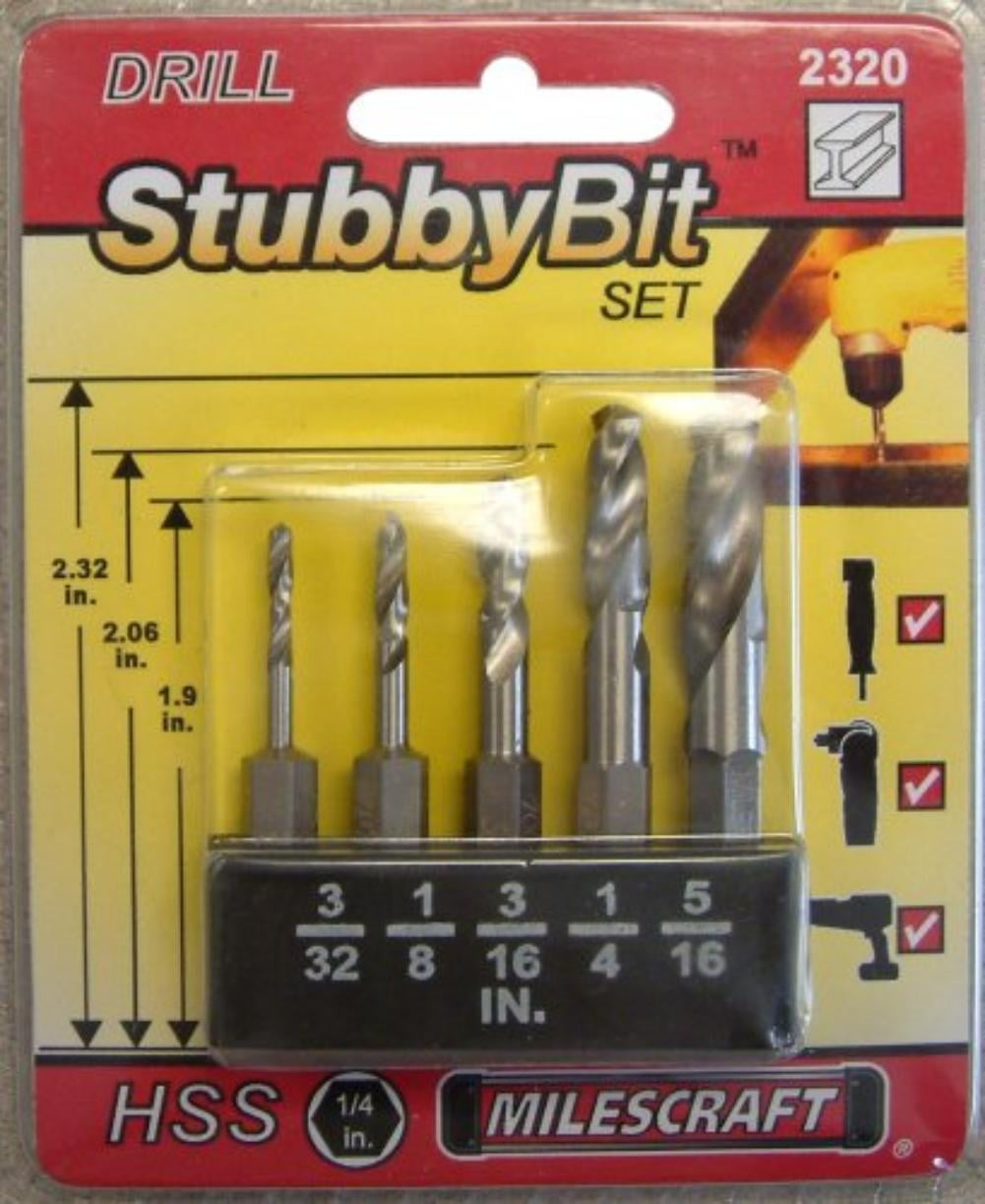 6Pc. Metal Stubby Bit Set, 1.9 to 2.32Inch bits allow access to tight