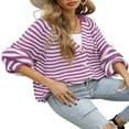 thumbnail image 3 of Cardigan Sweaters for Women Color Block Long Sleeve V Neck Sweater Fashion Kint Striped Open Front Button Outerwear, 3 of 7