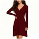 thumbnail image 2 of mfyjkho Vestidos midi para mujer, Vestido de manga larga con escote en V y canalé cepillado de color liso para mujer Vestidos de otoño xl, 2 of 5
