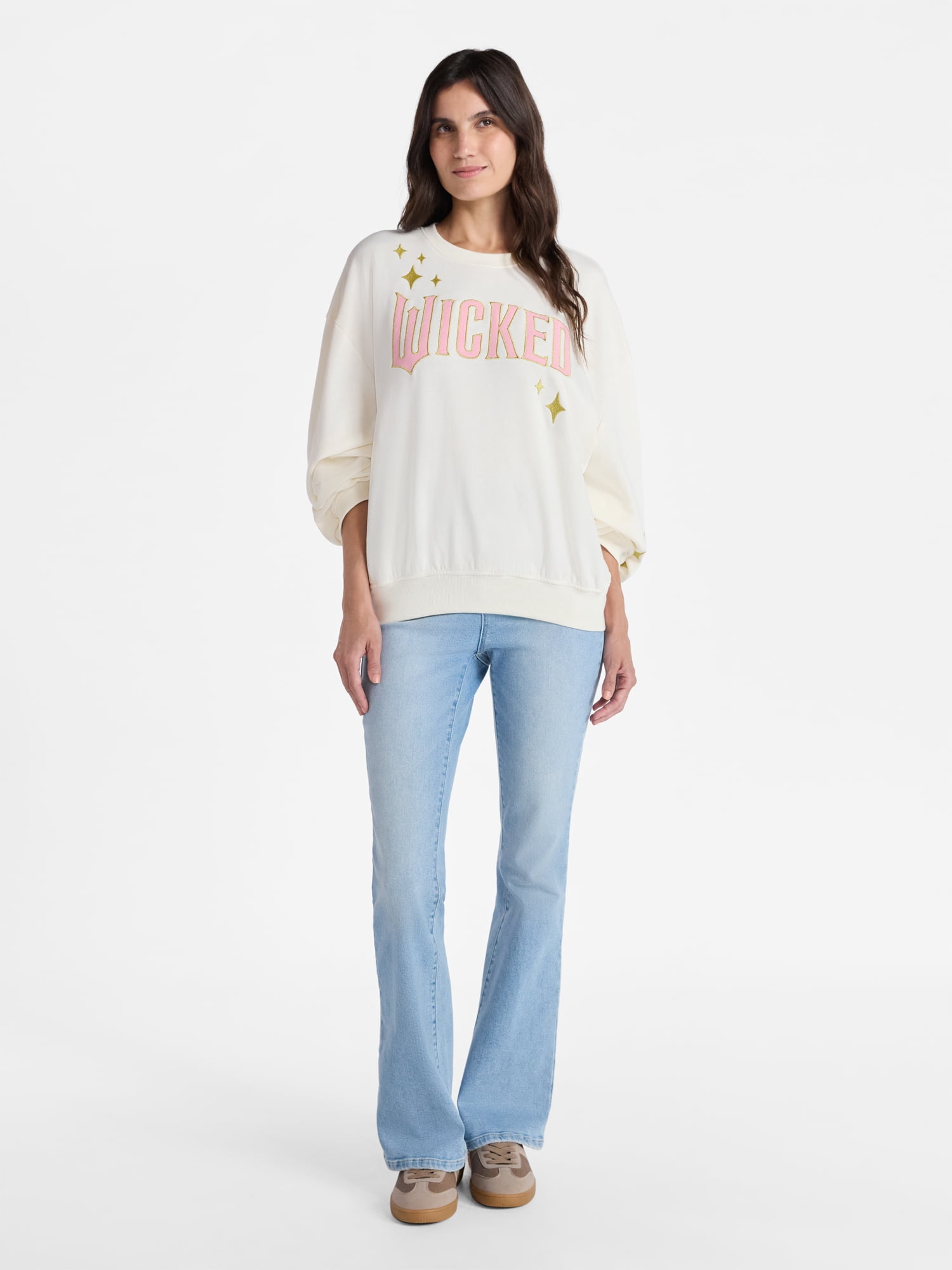 Wicked Women's Glittering Stars Graphic Sweatshirt with Long Sleeves, Sizes XXS-XXL
