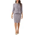 thumbnail image 2 of Conjunto de dos piezas de tweed para mujer INSPIRE CHIC, chaqueta de botones de manga 3/4 y falda lápiz, morado M, 2 of 6
