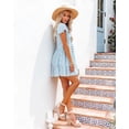 thumbnail image 4 of Women's Summer Chiffon Short Sleeve V Neck Dress Floral Button Down Ruffle Swing Boho Mini Dresses, 4 of 6