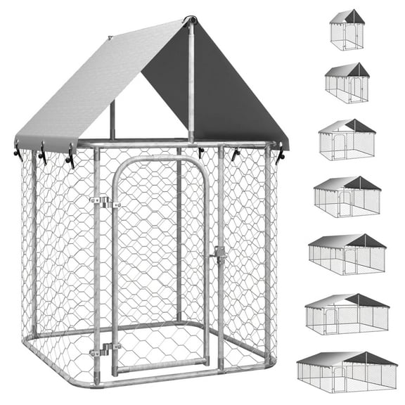 vidaXL 39.4" Steel Outdoor Pet Kennel & Crate for Dogs with Roof