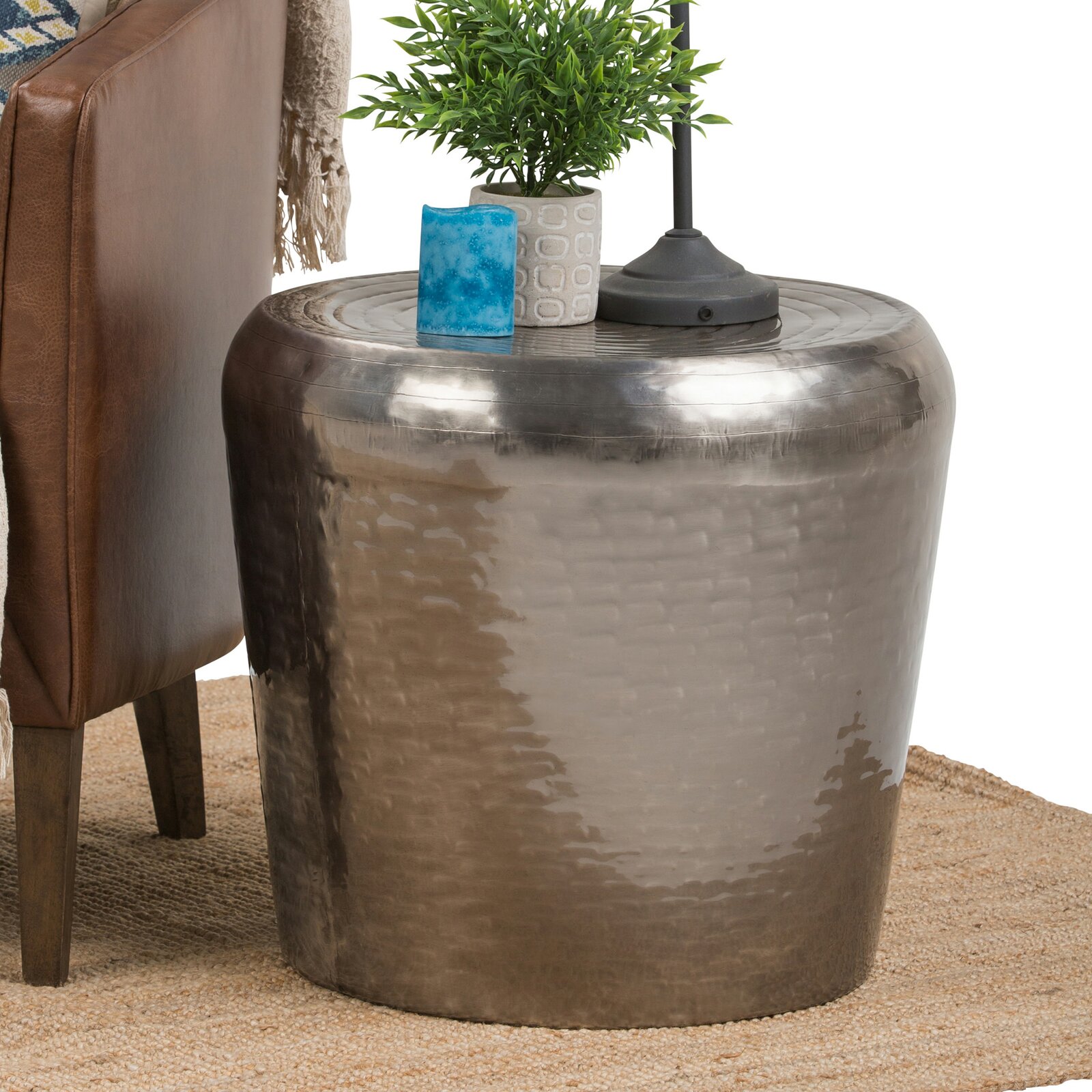 Celestina Metal End Table, Base Color Antique Silver, Top Material Unavailable