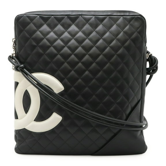 Pre-Owned CHANEL Cambon Line Coco Mark Shoulder Bag Calfskin Leather Black A25179 (Good)